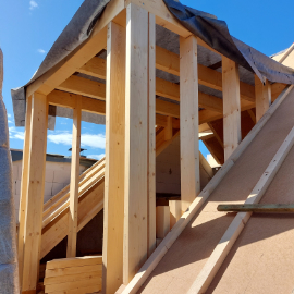 Gebäudeaufstockung mit neuem Sattel- und Pultdach sowie einer Schleppgaupe